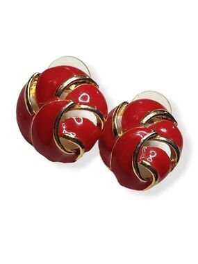 Vintage Goldtone Red Enamel Post Earrings